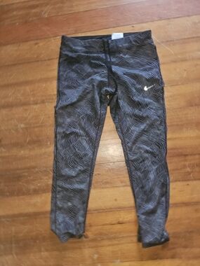 Nike Black Wave-Print Leggings with White Swoosh